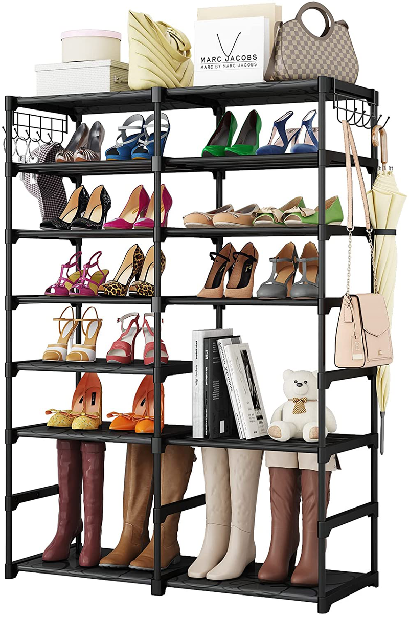 Finew 8 Tiers Shoe Rack Shoe Storage Organizer for Entryway Holds 26-30 Pairs Shoes and Boots, Metal Shoe Stand Organizer Shelving, Storage Cabinet Shoe Rack Shelves with Hooks Hammer Furniture > Cabinets & Storage > Armoires & Wardrobes Finew 8 Tiers 2 Rows  