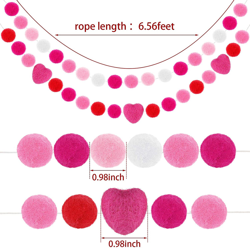 Tatuo 3 Pieces Valentine'S Day Wool Felt Ball Garland 6.56 Ft Valentines Pom Pom Garland Banner Felt Heart Hanging Garland for Valentine'S Day Wall Indoor Outdoor Home Party Supplies Arts & Entertainment > Party & Celebration > Party Supplies Tatuo   