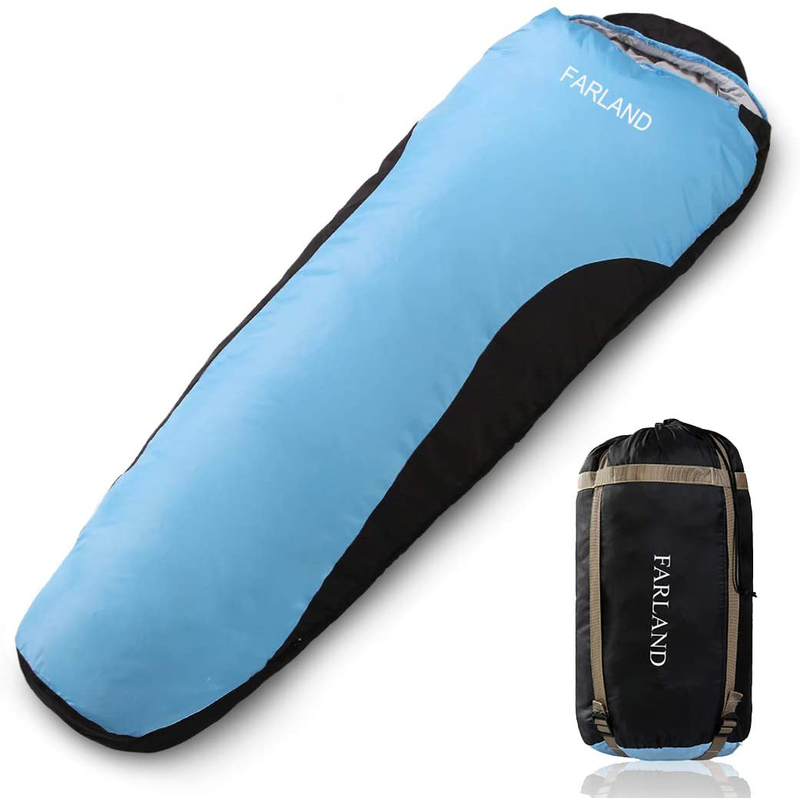 FARLAND Sleeping Bags 20℉ for Adults Teens Kids with Compression Sack Portable and Lightweight for 3-4 Season Camping, Hiking,Waterproof, Backpacking and Outdoors Sporting Goods > Outdoor Recreation > Camping & Hiking > Sleeping BagsSporting Goods > Outdoor Recreation > Camping & Hiking > Sleeping Bags FARLAND Sky Blue & Black / Left Zip Mummy 