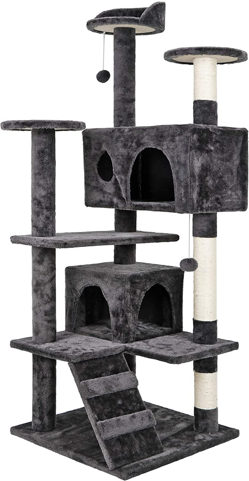 Nova Microdermabrasion 53 Inches Multi-Level Cat Tree Stand House Furniture Kittens Activity Tower with Scratching Posts Kitty Pet Play House Animals & Pet Supplies > Pet Supplies > Cat Supplies > Cat Beds Nova Microdermabrasion Grey  