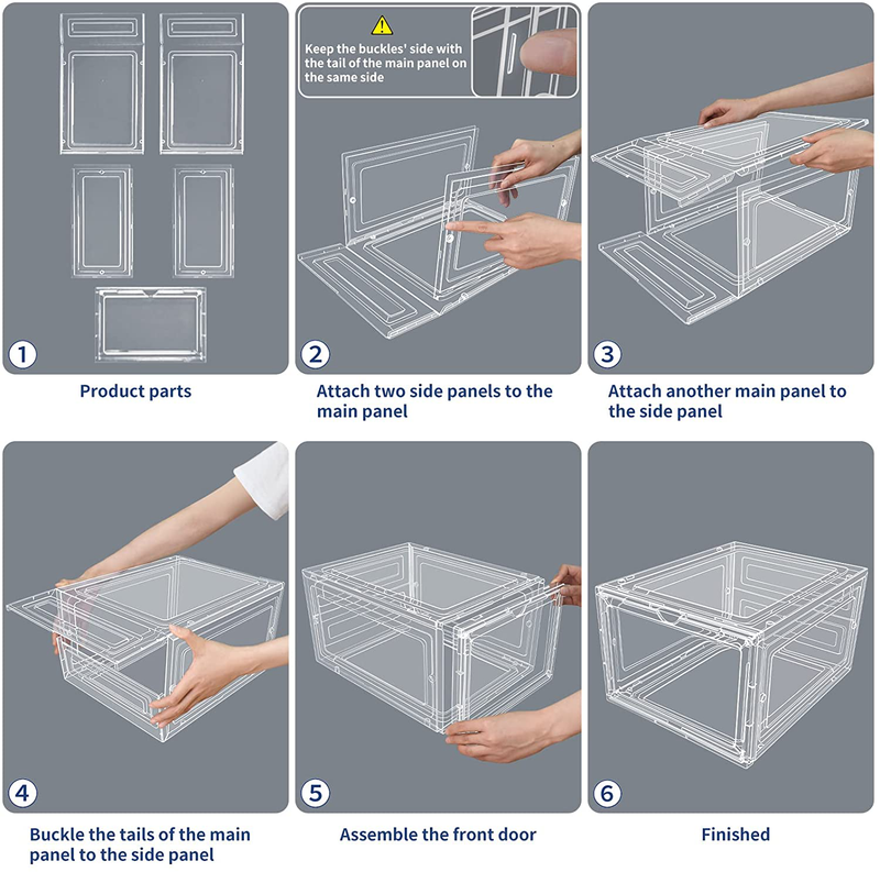 Clear Shoe Storage Box - Mupera Stackable Plastic Shoe Box with Clear Door(2022 New), for Display Sneakers, Front Opening Shoe Organizer, Hard Plastic Shoe Storage Bins, Fit up to US Size 12(6 Pack) Furniture > Cabinets & Storage > Armoires & Wardrobes mupera   