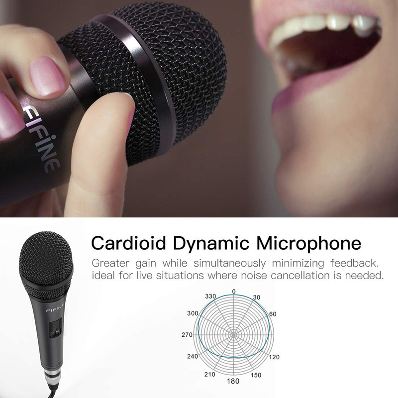 Karaoke Microphone,Fifine Dynamic Vocal Microphone for Speaker,Wired Handheld Mic with On and Off Switch and14.8ft Detachable Cable-K6