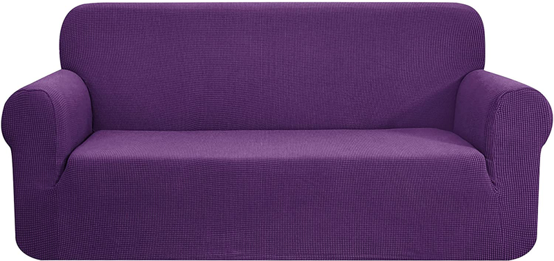 CHUN YI Stretch Sofa Slipcover 1-Piece Couch Cover, 3 Seater Coat Soft With Elastic, Checks Spandex Jacquard Fabric, Large, Black Home & Garden > Decor > Chair & Sofa Cushions CHUN YI Violet X-Large 