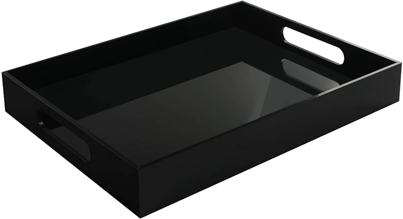 Tasybox Clear Serving Tray, Acrylic Decorative Serving Trays with Handles for Kitchen Dining Room Table Ottoman Vanity Countertop 16" x 12" Home & Garden > Decor > Decorative Trays Tasybox Black  