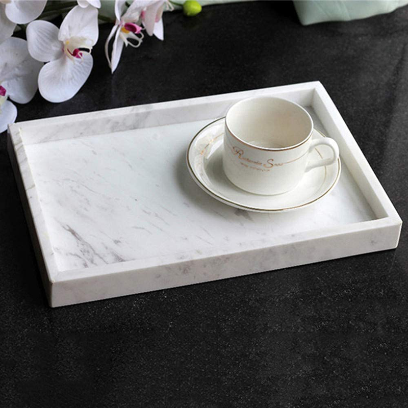 StonePlus Natural Marble Storage Vanity Tray, Cosmetics Jewelery Tray, Kitchen Organizer, Coffee Table Tray (Volakas White, Glossy Surface, 11.8L x 7.87W x 1.18H)