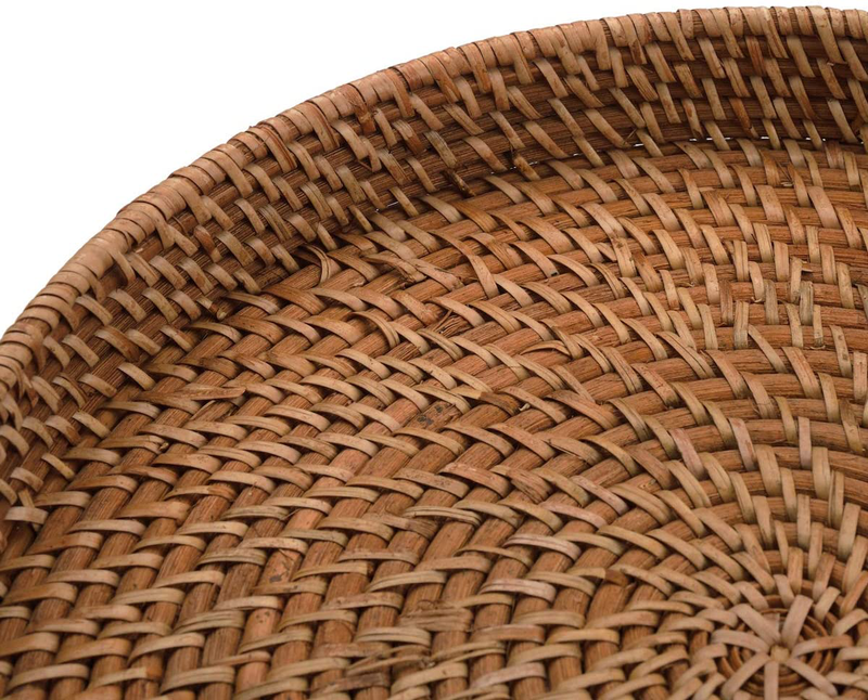Round Rattan Woven Serving Tray with Handles Ottoman Tray for Breakfast, Drinks, Snacks for Coffee Table, Home Decorative (Honey Brown, 13.8"x2") Home & Garden > Decor > Decorative Trays DECRAFTS   