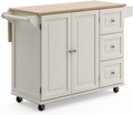 Homestyles Dolly Madison Kitchen Cart with Wood Top and Drop Leaf Breakfast Bar, Rolling Mobile Kitchen Island with Storage and Towel Rack, 54 Inch Width, Off-White Home & Garden > Kitchen & Dining > Food Storage homestyles Off-white  