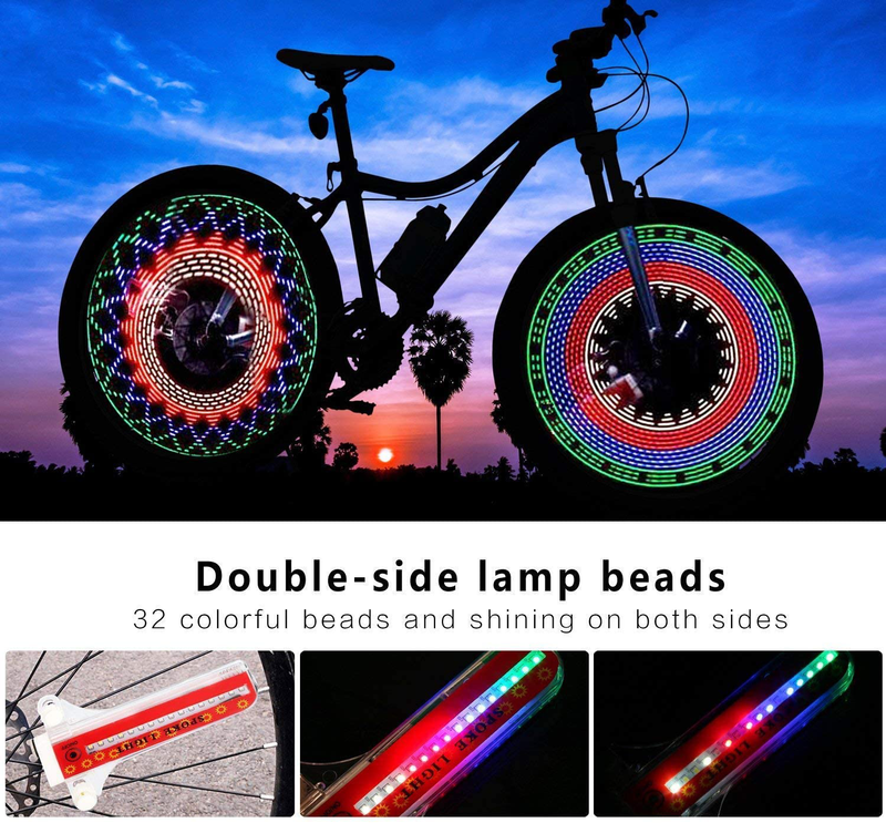 TGJOR Bike Wheel Lights, LED Waterproof Bicycle Spoke Tire Light with 32-LED and 32pcs Changes Patterns Bicycle Rim Lights for Mountain Bike/Road Bikes/BMX Bike/Hybrid Bike Sporting Goods > Outdoor Recreation > Cycling > Bicycle Parts TGJOR   