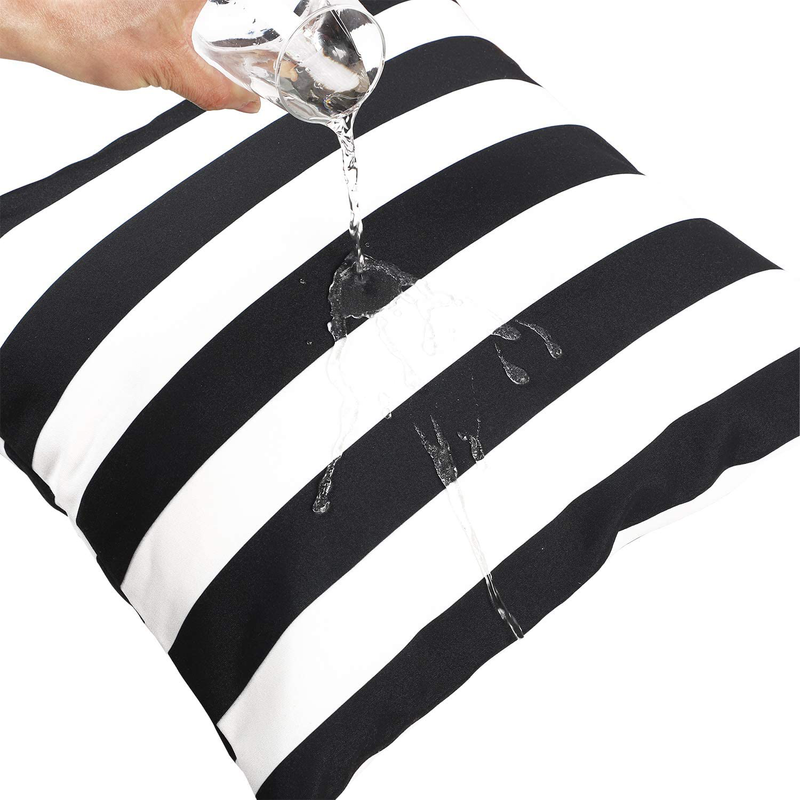 Famibay Decorative Outdoor Waterproof Throw Pillow Covers，Pack of 2 All Weather Patio Cushion Case Shell for Porch, Balcony, Tent, Couch and Bench 18X18 Inch Black and White Striped Home & Garden > Decor > Chair & Sofa Cushions famibay   
