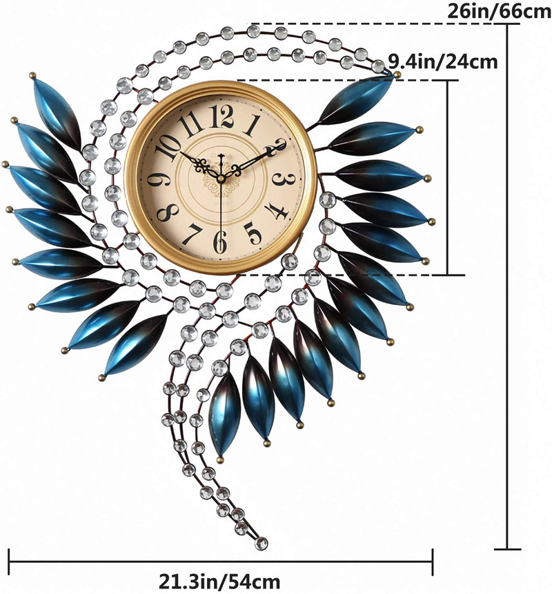 Crystal Metal Wall Clock Silent Non Ticking - 26"×21" Quality Quartz Battery Operated, Decorative for Kitchen, Living Room, Bedroom, Bathroom, Bedroom, Office Home & Garden > Decor > Clocks > Wall Clocks MAGCOLOR   