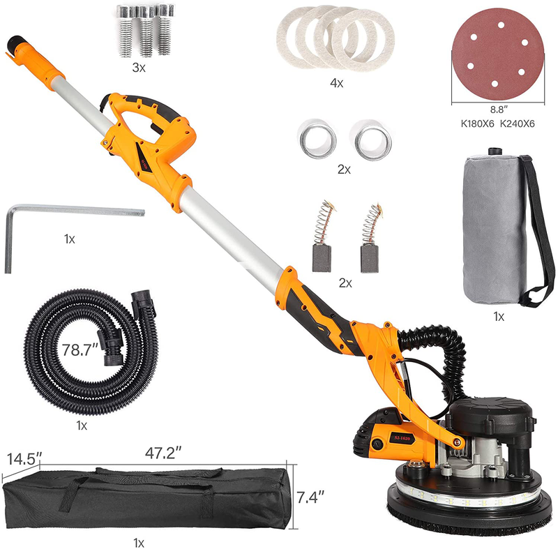 Orion Motor Tech 850W Electric Power Drywall Sander with Vacuum Dust Collector, Swivel Head Extendable Variable 5-Speed LED High Visibility Wall Grinding Machine and 12 Sanding Discs  Orion Motor Tech   