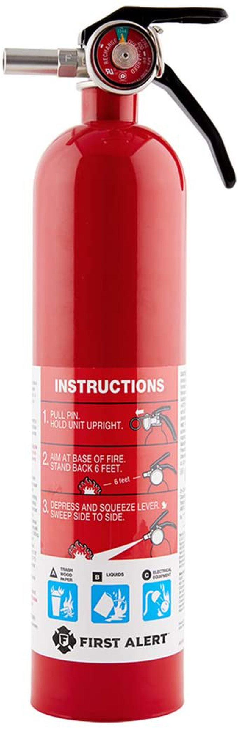 First Alert HOME1 Rechargeable Standard Home Fire Extinguisher UL Rated 1-A:10-B:C, Red Home & Garden > Flood, Fire & Gas Safety FIRST ALERT Red  