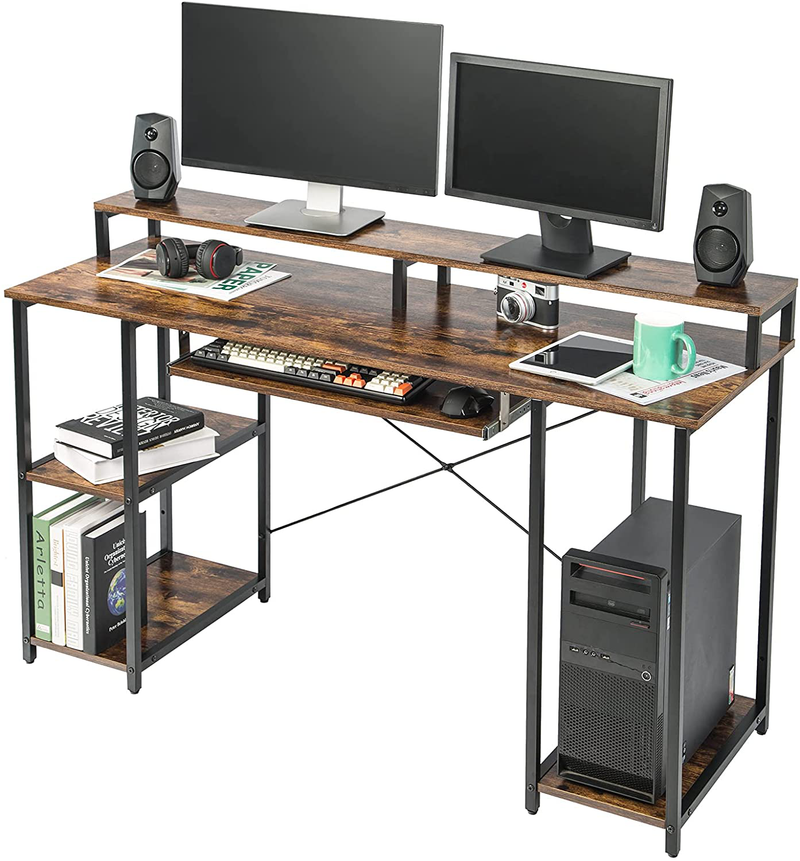 TOPSKY Computer Desk with Storage Shelves/23.2” Keyboard Tray/Monitor Stand Study Table for Home Office(46.5inch, Natural) Home & Garden > Household Supplies > Storage & Organization TOPSKY Rustic Brown 54*19 inch 