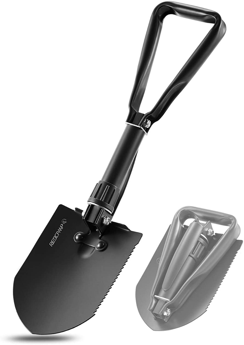 REDCAMP Military Folding Camping Shovel，High Carbon Steel Entrenching Tool Tri-Fold Handle Shovel with Cover
