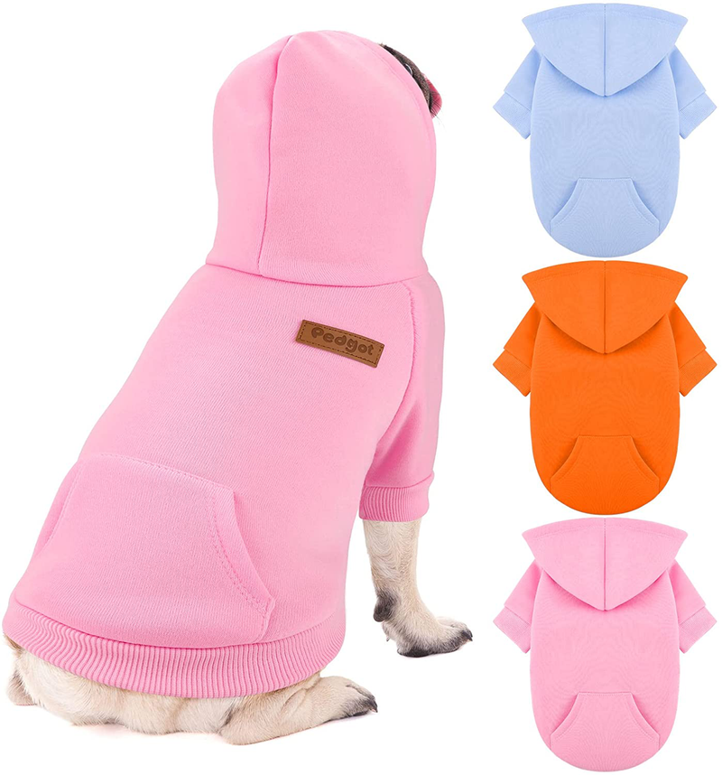 Pedgot 3 Pack Dog Hoodie Dog Sweaters with Hat and Pocket Pet Hooded Clothes Warm Coat Sweater Winter Autumn Casual Sports Hoodies for Small Dogs Cats Animals & Pet Supplies > Pet Supplies > Dog Supplies > Dog Apparel Pedgot Blue, Pink, Orange Small 