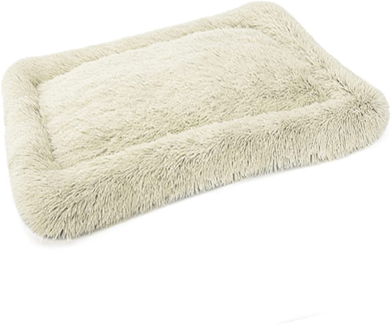 Faux Fur Dog Bed Crate Mat Soft Plush Calming Pet Mattress for Large Medium Dog Warming Cozy anti Anxiety Non-Slip Machine Washable Dog Cushion for Kennel Pad Animals & Pet Supplies > Pet Supplies > Dog Supplies > Dog Beds WINDRACING Beige Large 