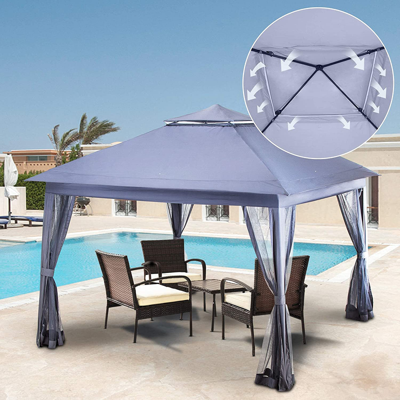 Pamapic 11x11 Outdoor Pop up Gazebo for Patios Canopy for Shade and Rain with Mosquito Netting, Waterproof Soft Top Metal Frame Gazebo for Lawn, Garden, Backyard and Deck (Grey) Home & Garden > Lawn & Garden > Outdoor Living > Outdoor Structures > Canopies & Gazebos Pamapic   