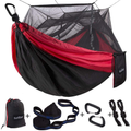 Sunyear Single & Double Camping Hammock with Net, Portable Outdoor Tree Hammock 2 Person Hammock for Camping Backpacking Survival Travel, 10ft Hammock Tree Straps and 2 Carabiners, Easy to Setup Home & Garden > Lawn & Garden > Outdoor Living > Hammocks Sunyear Red/Black 78"W*118"L 