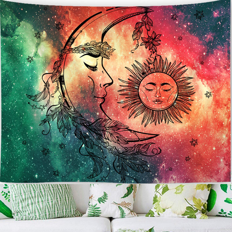 Sylfairy Tapestry Wall Hanging, Celestial Moon Sun Wall Tapestry, Hippie Mandala Tapestries Wall Art Decoration for Bedroom Living Room Dorm Table Cover Picnic Mat Beach Blanket 82" X 59"(Moon Sun)