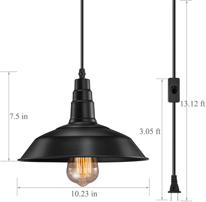 FadimiKoo Plug in Pendant Light E26 E27 Industrial Hanging Pendant Lights Vintage Hanging Light Fixture with 13.12ft Cord On/Off Switch 2 Pack