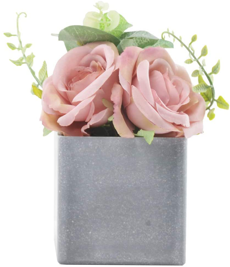 SAROSORA Artificial Potted Flower Plants - with Plastic Vase Planter for Home Decor Wedding Decor Rose & Peony Arrangement Gift - 6 Inch Set of 3 (Square) Home & Garden > Decor > Vases SAROSORA   