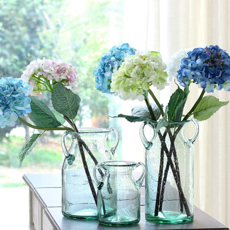 Noah Decoration Double Ear Hand-Blown and Handmade Transparent Flower and Filler Bubble Glass for Home and Wedding Indoor and Outdoor Decoration 10 inch Tall Size Medium Home & Garden > Decor > Vases Noah Decoration Blue Medium 