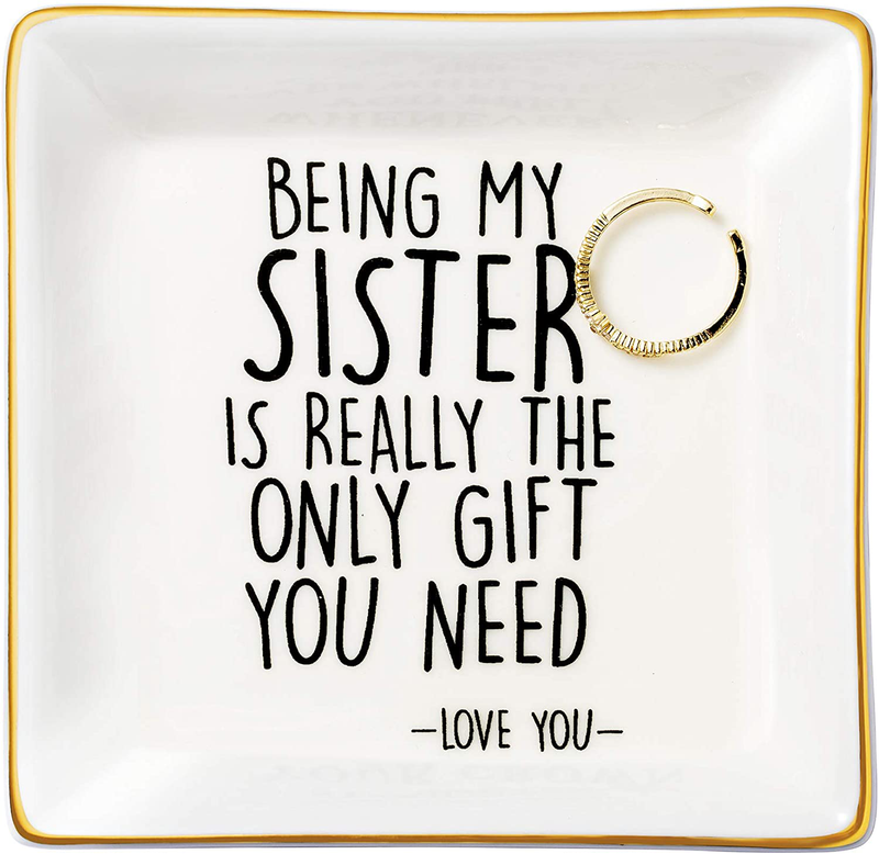 JoycuFF Gifts for Mom Ring Trinket Dish Decorative Mama Jewelry Tray Unique Presents for Birthday Mother's Day Thanksgiving Day Christmas Cute Home Decor Home & Garden > Decor > Decorative Trays Hongyang Being my sister is really the only gift you need  