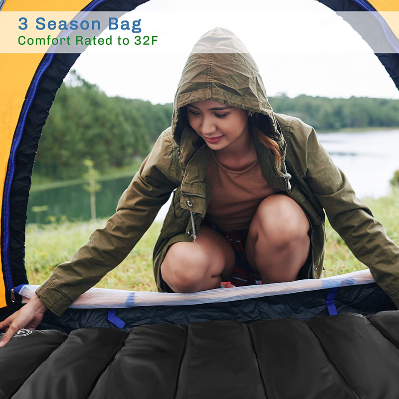 Sleeping Bag Collection – 32F Rated XL 3 Season Envelope Style with Hood for Outdoor Camping, Backpacking and Hiking with Carry Bag by Wakeman Outdoors
