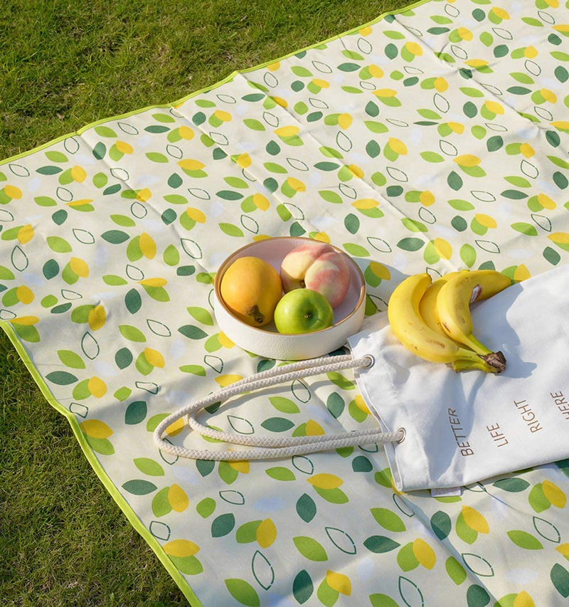 DEETIK Large Picnic Blanket for Indoor and Outdoor, 79" x 77" Sandproof Waterproof Windproof Material, Mat for Beach, Travel, Camping, Hiking, Machine Washable, Foldable, - Yellow Plaids Home & Garden > Lawn & Garden > Outdoor Living > Outdoor Blankets > Picnic Blankets DEETIK Leaves  