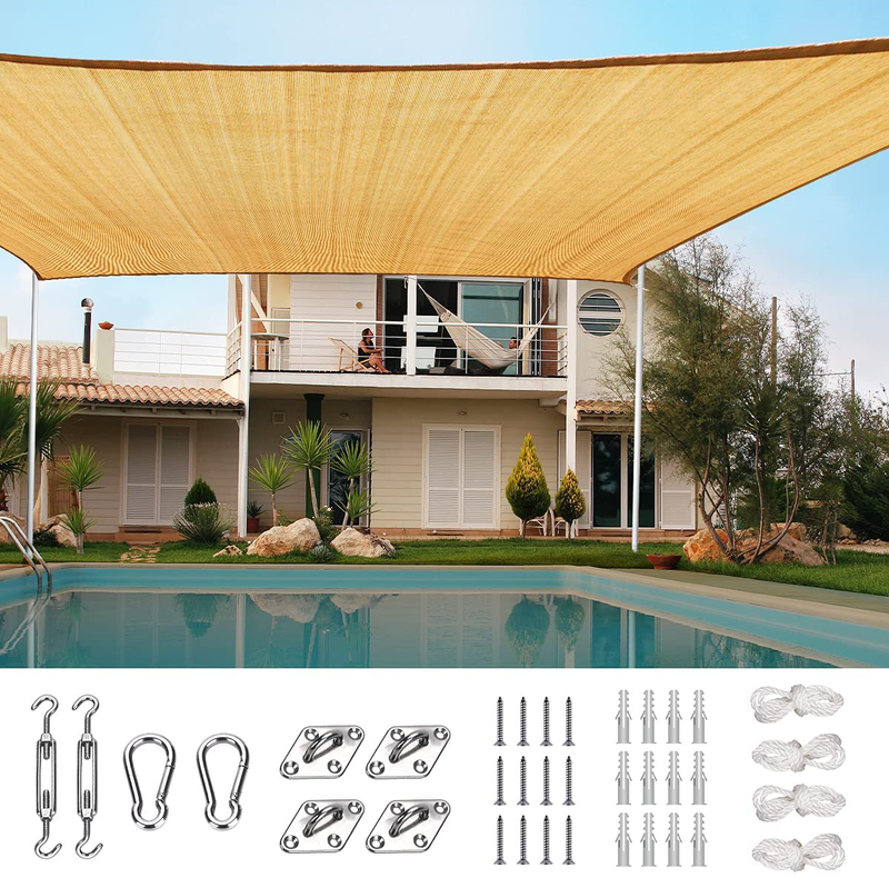 Quictent 20X16FT 185G HDPE Rectangle Sun Shade Sail Canopy 98% UV Block Outdoor Patio Garden with Hardware Kit (Blue)