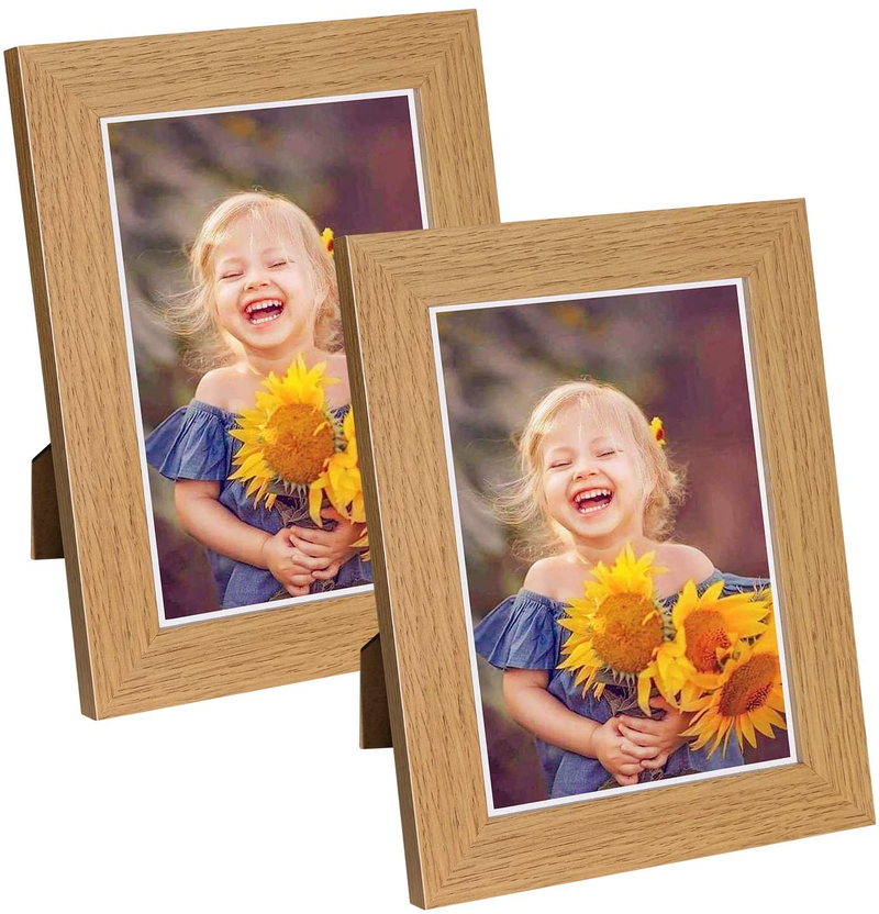 Q.Hou 11x14 Picture Frames Wood Patten Distressed White Set of 2, Each Frame with 2 Mats,Display 8x10 or Five 4x6 Photos with Mat & 11x14 Picture Without Mat for Wall Mount (QH-PF11X14-RW) Home & Garden > Decor > Picture Frames Q.Hou Oak 5x7 