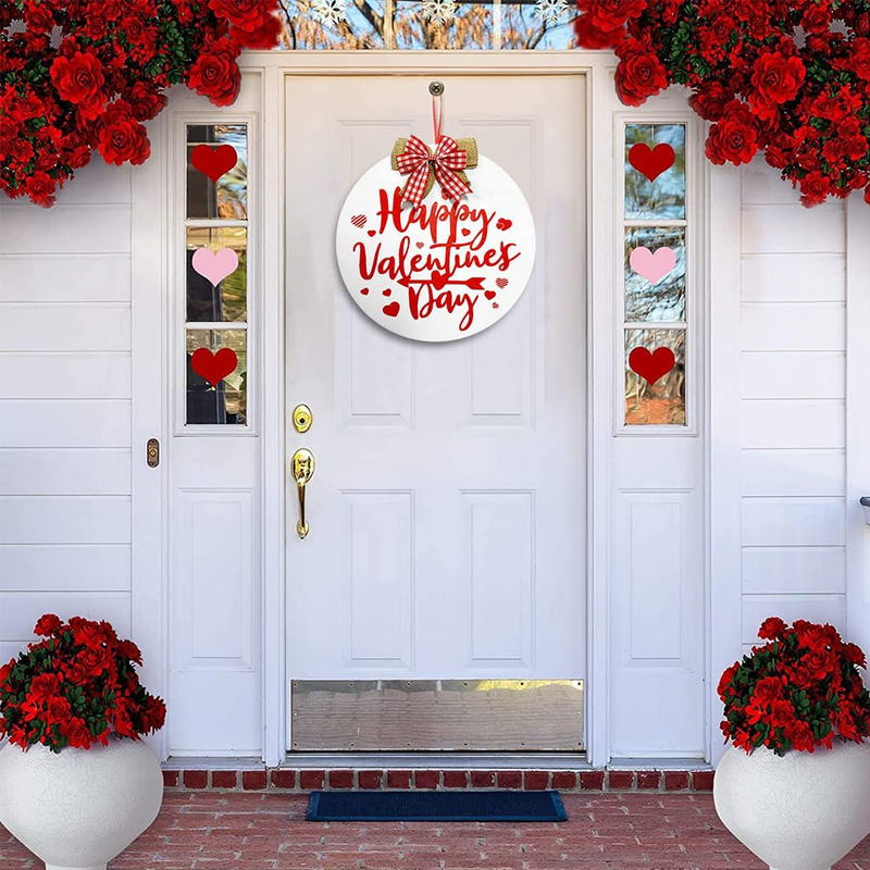 Happy Valentine'S Day Hanging Sign, round Wooden Red Heart Valentines Day Decor Front Door Sign with Ribbon Bow for Valentine'S Day Front Door Wall Rustic Farmhouse Porch Decorations, 12 Inch (Red) Home & Garden > Decor > Seasonal & Holiday Decorations amiatalo   