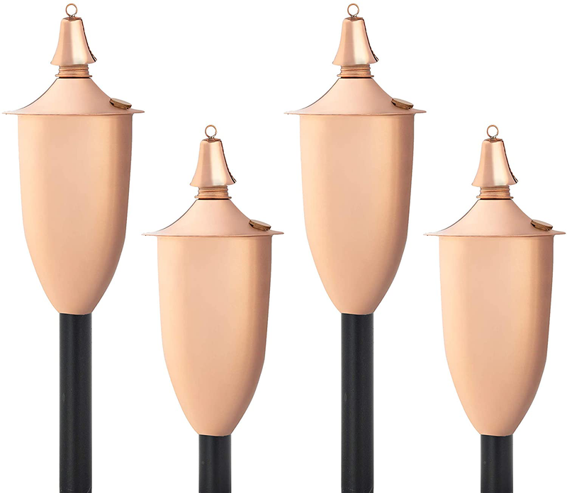 Legends Direct Set of 4, Premium Metal Patio Torches, 53" Tall- Tiki Style/w Snuffer, Fiberglass Wick & Large 20oz Oil Lamp for Deck, Patio, Lawn, Garden, Luau (Large Smooth Copper) Home & Garden > Lighting Accessories > Oil Lamp Fuel Legends Direct Large Smooth Copper 4 