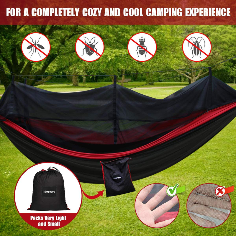 Kinfayv Camping Hammock with Mosquito Net And Rain Fly - Portable Double Hammock with Bug Net and Tent Tarp Heavy Duty Tree Strap, Hammock Tent for Travel Camping Backpacking Hiking Outdoor Activities Home & Garden > Lawn & Garden > Outdoor Living > Hammocks KINFAYV   