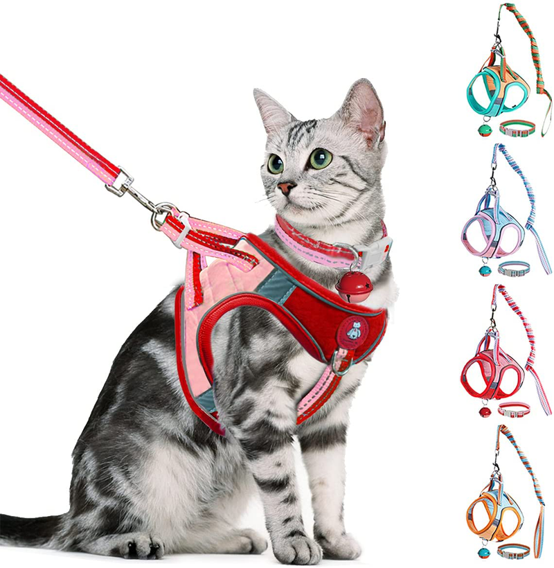 Greadped Cat Harness and Leash Set,Escape Proof Kitten Vest Harness with Collars for Walking,Reflective Strap Night Safe Pet Harness with Bells,Easy Control for Small Large Kitten,Fit for Puppy,Rabbit