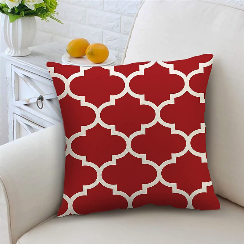 QIQIANY Set of 2 Red Throw Pillow Covers18X18 Inch Square Linen Modern Quatrefoil Accent Geometric Decor Pillow Covers Home Decor Cushion Covers for Sofa Couch Bed Car Living Room Home & Garden > Decor > Chair & Sofa Cushions QIQIANY   