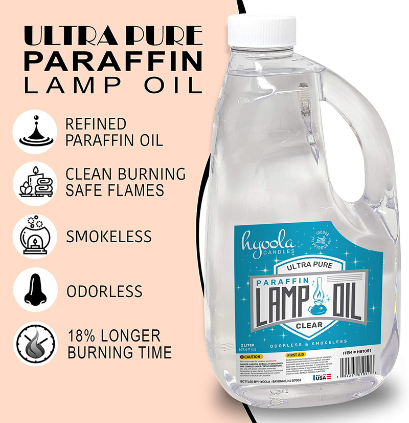 HYOOLA Pure Lamp Oil - Odorless, Smokeless, Ultra Clean Burning - 100% Pure Liquid Parrafin Fuel - 2 Liter