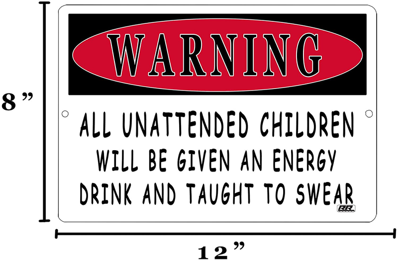 Rogue River Tactical Funny Sarcastic Metal Tin Sign Wall Decor Man Cave Bar Warning Unattended Children