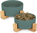 Navaris Ceramic Elevated Cat Bowls - Raised Double Food and Water Bowl Set for Cats and Small Dogs with Wood Stands - No Spill Eco Friendly Pet Bowls Animals & Pet Supplies > Pet Supplies > Cat Supplies KW-Commerce Green Medium (Pack of 1) 