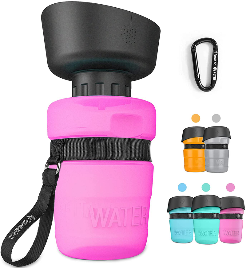 lesotc Pet Water Bottle for Dogs, Dog Water Bottle Foldable, Dog Travel Water Bottle, Dog Water Dispenser, Lightweight & Convenient for Travel BPA Free Animals & Pet Supplies > Pet Supplies > Dog Supplies lesotc Pink 18oz 