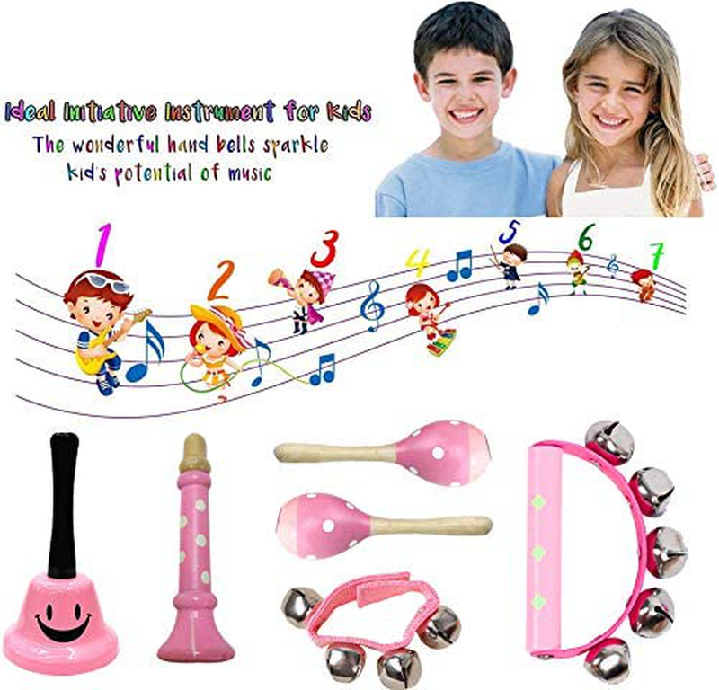 MAXZONE Kids Musical Instruments Sets, 12pcs Wooden Percussion Instruments Toys Tambourine Xylophone for Kids Playing Preschool Education, Early Learning Musical Toys for Boys Girls Gift (Pink)  MAXZONE   