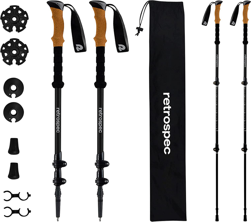 Retrospec Solstice Trekking and Ski Poles for Men and Women - Aluminum W/ Cork Grip - Adjustable & Collapsible Lightweight Hiking, Walking and Skiing Sticks Sporting Goods > Outdoor Recreation > Camping & Hiking > Hiking Poles Retrospec Matte Black Aluminum/Cork Grip 
