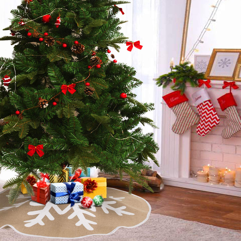 MACTING Christmas Tree Skirt, 30 Inches Burlap White Large Snowflake Countryside Tree Skirt, for Holiday Xmas Decorations Indoor Outdoor Home & Garden > Decor > Seasonal & Holiday Decorations > Christmas Tree Skirts MACTING   