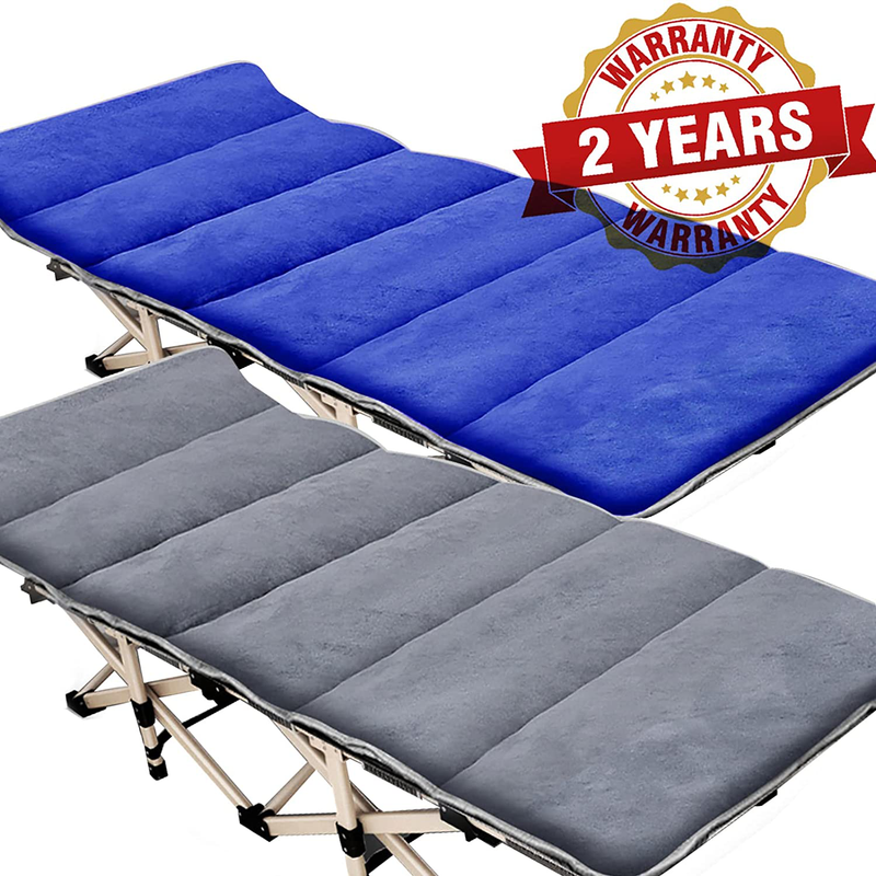 Slsy Folding Camping Cot, Folding Cot Camping Cot for Adults Portable Folding Outdoor Cot with Carry Bags for Outdoor Travel Camp Beach Vacation (75" X 26", Blue & Gray W/Pad)