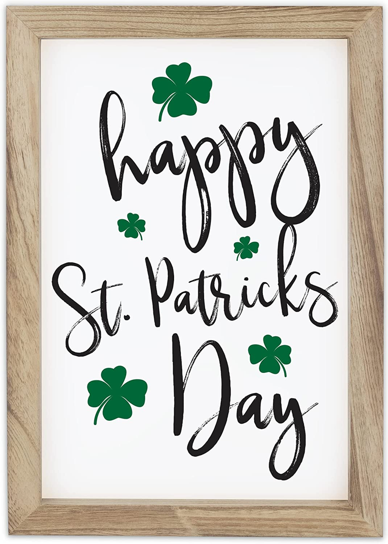 Farmhouse Wall Decor Signs for St Patricks Day Decorations and Easter with Interchangeable Sayings - Rustic 11X16” Wood Picture Frame with 10 Designs - Easy to Hang Indoor Decor for Your Home