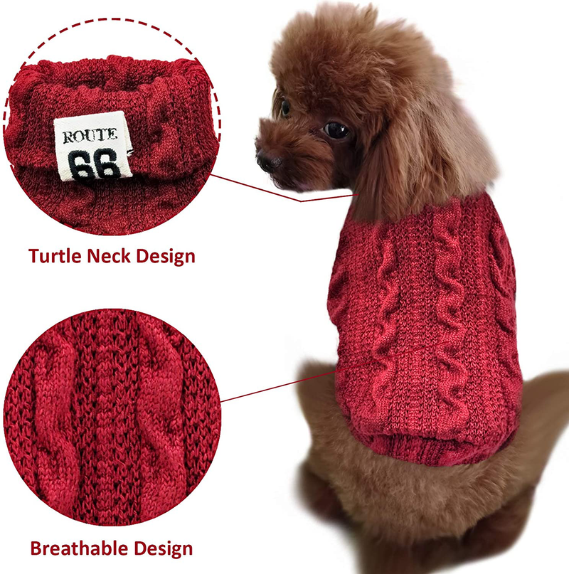 Hzran Dog Sweater, Soft Pet Dog Clothes Knitwear Sweater, Winter-Spring Puppy Turtleneck Pajamas, Sweater for Small Size Dog and Cat(Wine-L) Animals & Pet Supplies > Pet Supplies > Cat Supplies > Cat Apparel Hzran   