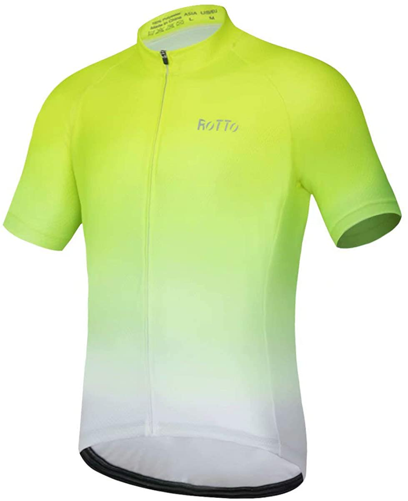 ROTTO Cycling Jersey Mens Bike Shirt Short Sleeve Gradient Color Series Sporting Goods > Outdoor Recreation > Cycling > Cycling Apparel & Accessories ROTTO D1 Fluorescent Green-white Medium 