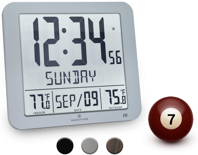 Marathon Slim Atomic Wall Clock with Indoor/Outdoor Temperature, Full Calendar and Large Display - Batteries Included - CL030027-FD-GG (Graphite Grey) Home & Garden > Decor > Clocks > Wall Clocks Marathon   