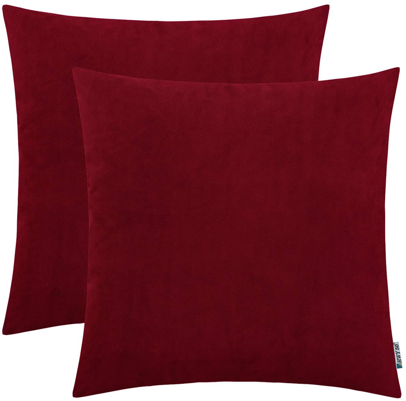 HWY 50 Deep Wine Red Burgundy Throw Pillow Covers 20X20 Inch, for Couch Bed Bedroom Living Room, Soft Cozy Velvet, Solid Decorative Square Throw Pillow Case Set Cushion Cover, Pack of 2