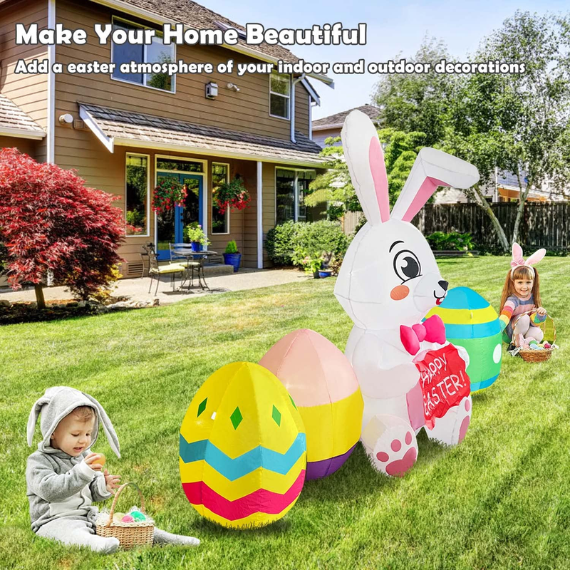 Easter Inflatable Outdoor Decorations, 6 FT Long Easter Bunny & Eggs with Leds, Blow up Easter Yard Decorations for Easter Holiday Party Indoor, Outdoor, Garden, Lawn